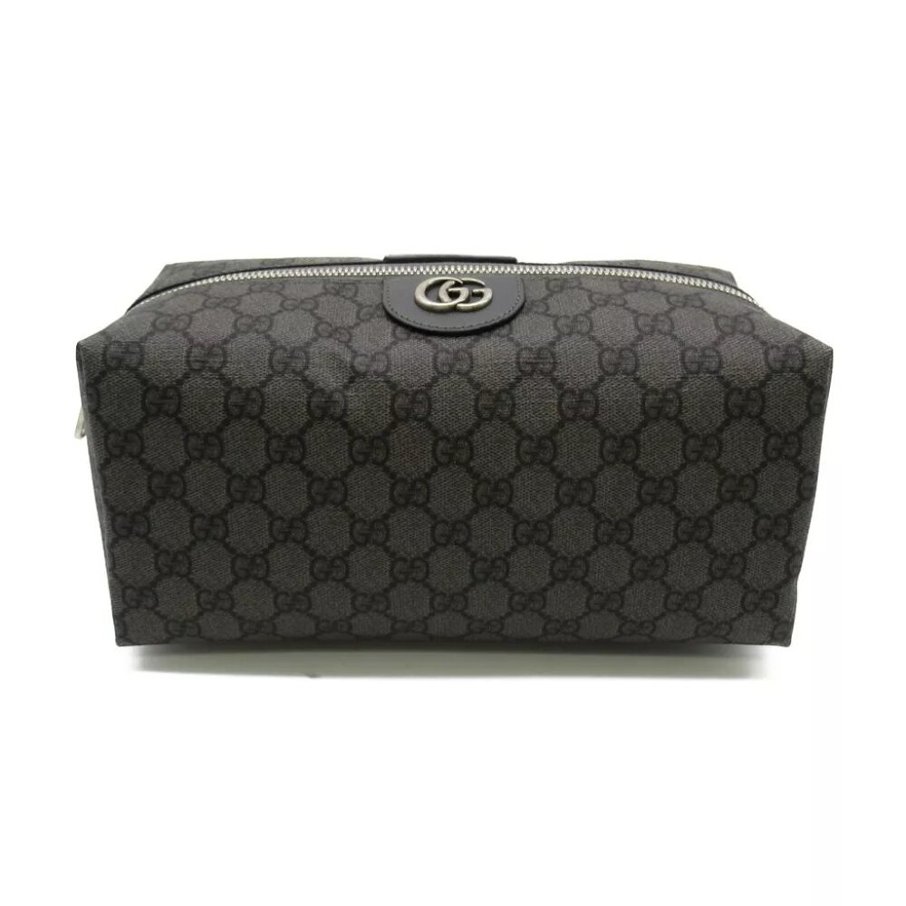 GUCCI Cosmetic porch purse leather GG Supreme Gray